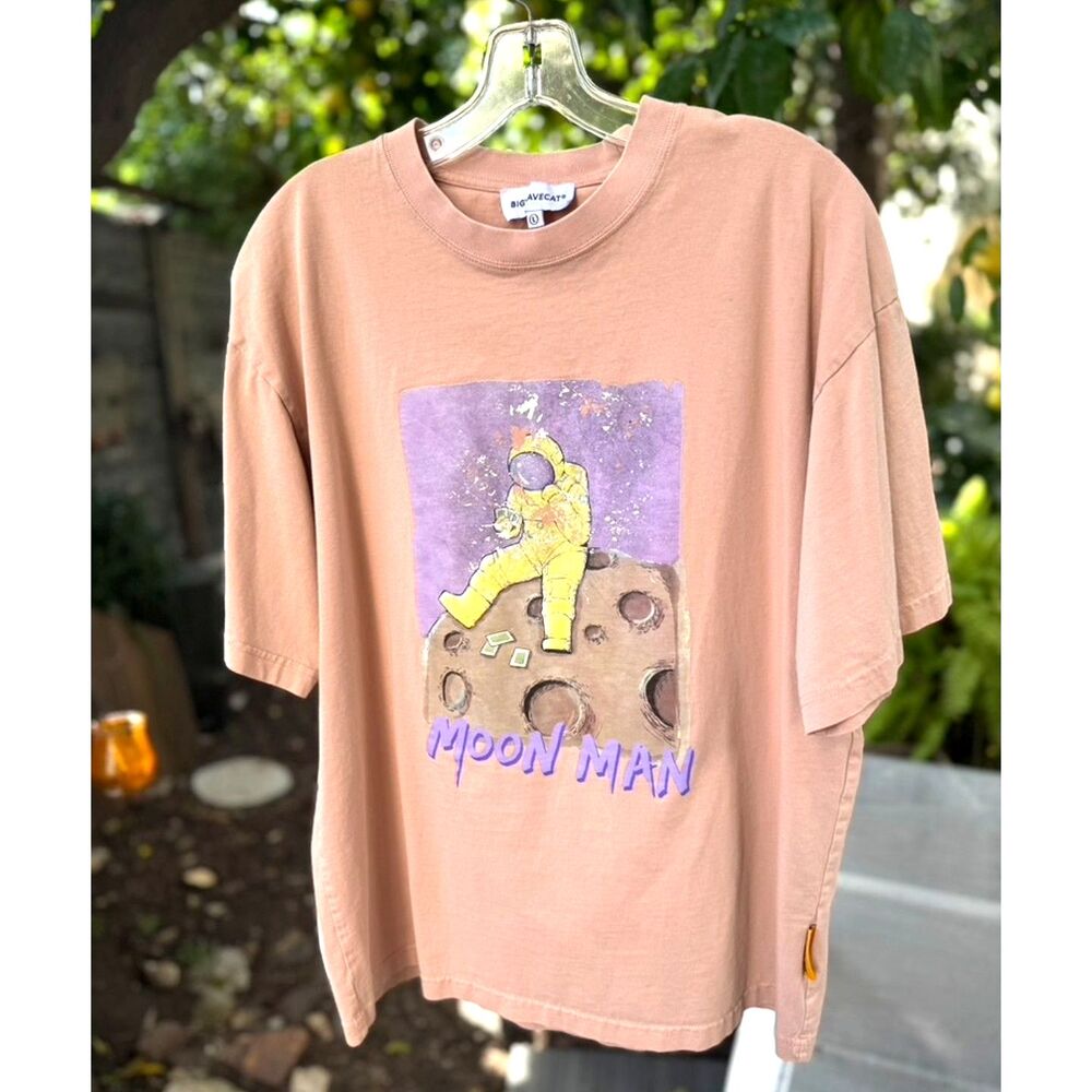 Bigwavecat x Moon Man Collab Muted Salmon Heavyweight Cotton Graphic Tee Size L